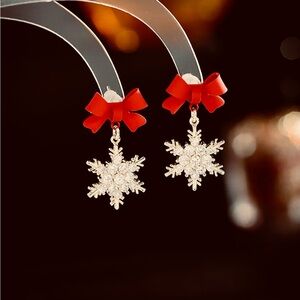 Red Bow Snowflake Earrings NEW